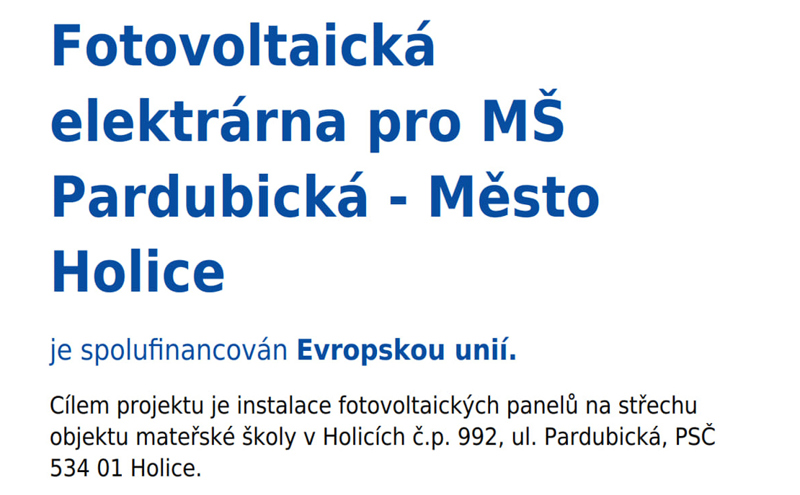 Zobrazit obrázek: Fotovoltaika MS Pardubicka Detail