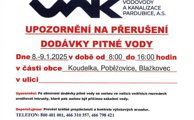 Zobrazit obrázek: 2025 01 08 Holice VAK Odstavka Vody