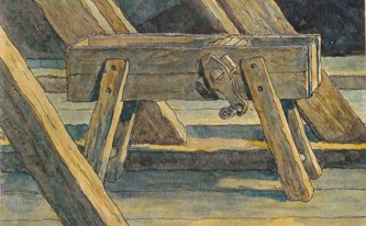 Řehtačka ve věži na kresbě Jana Jiraucha