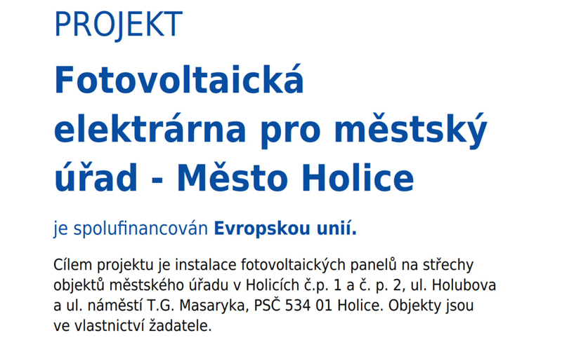 Zobrazit obrázek: Fotovoltaika Mesto Holice Detail